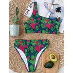 Green Walking Zombie Print One Shoulder Bikini Top