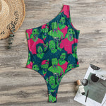 Green Walking Zombie Print One Shoulder Bodysuit