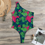 Green Walking Zombie Print One Shoulder Bodysuit