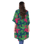 Green Walking Zombie Print Open Front Beach Cover Up