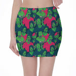 Green Walking Zombie Print Pencil Mini Skirt