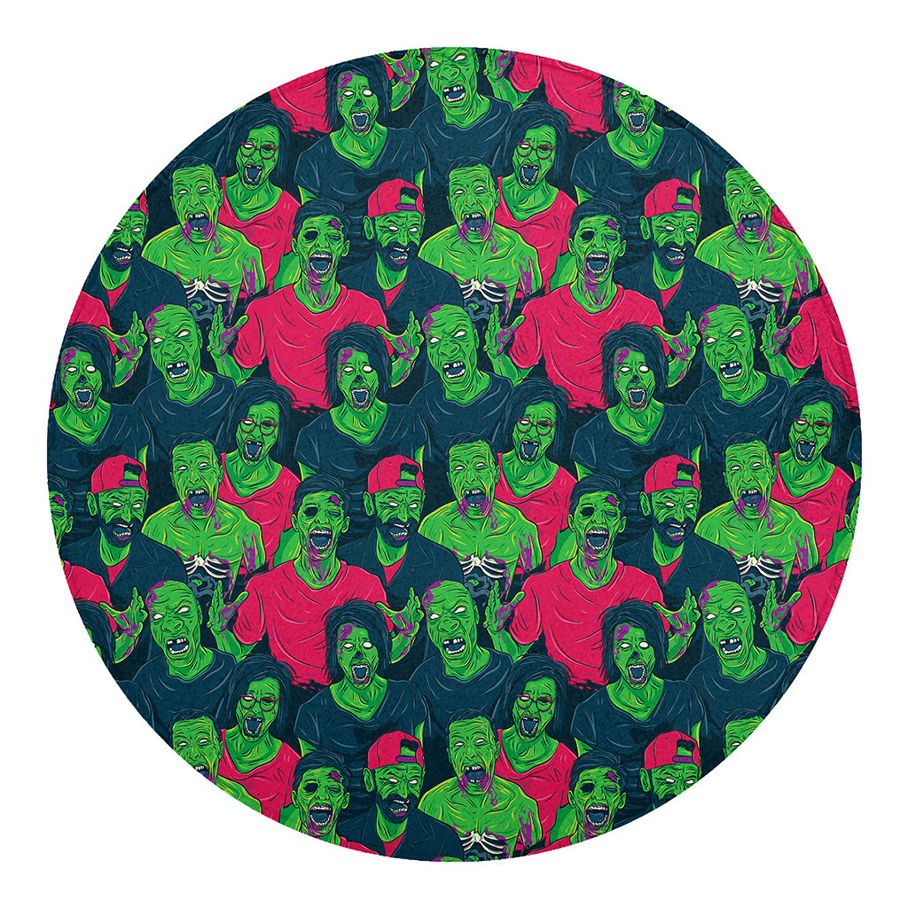 Green Walking Zombie Print Round Blanket