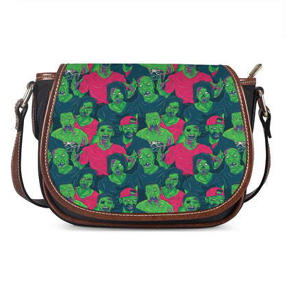 Green Walking Zombie Print Saddle Bag