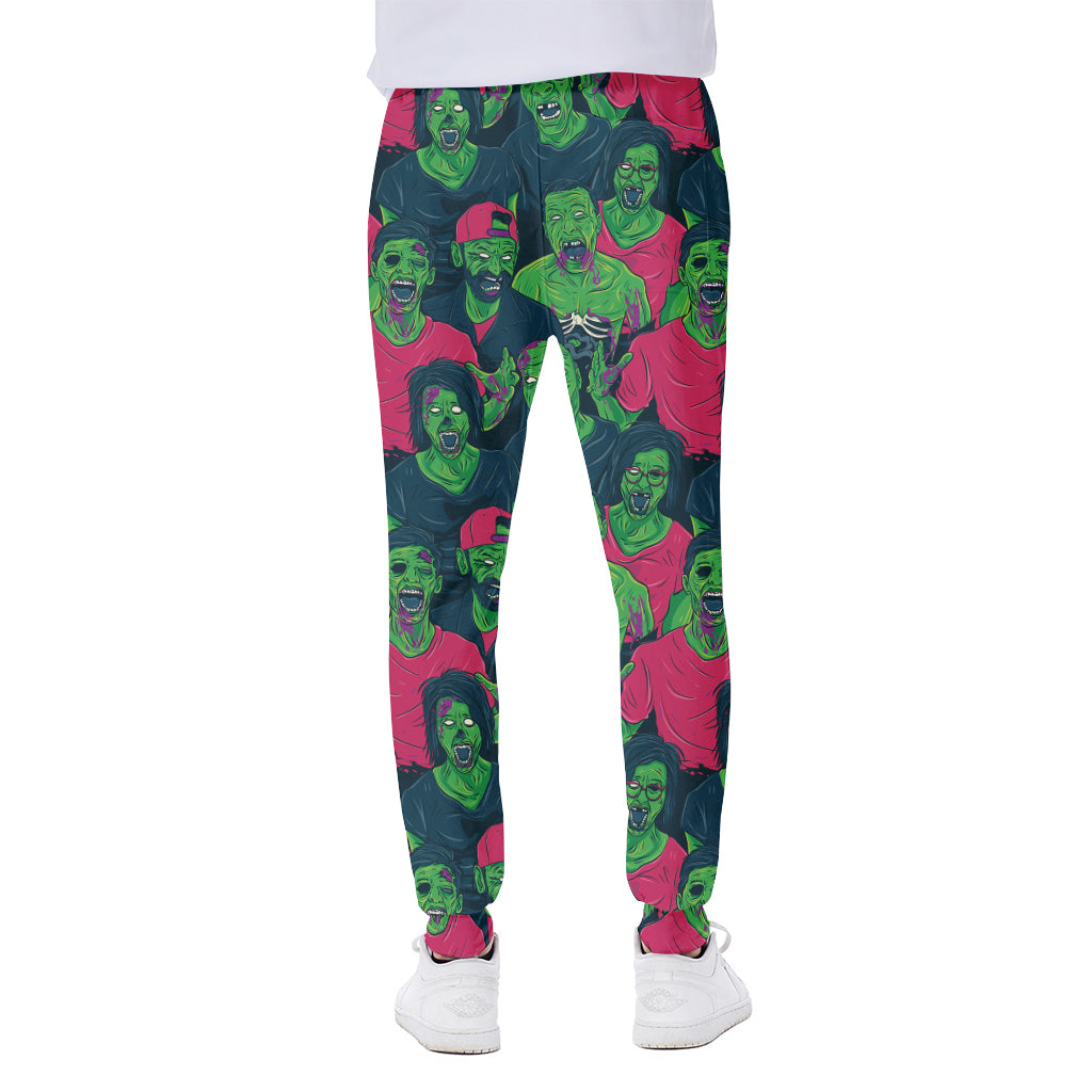 Green Walking Zombie Print Scuba Joggers