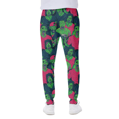Green Walking Zombie Print Scuba Joggers
