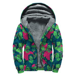 Green Walking Zombie Print Sherpa Lined Zip Up Hoodie