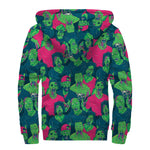 Green Walking Zombie Print Sherpa Lined Zip Up Hoodie