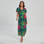 Green Walking Zombie Print Short Sleeve Maxi Dress