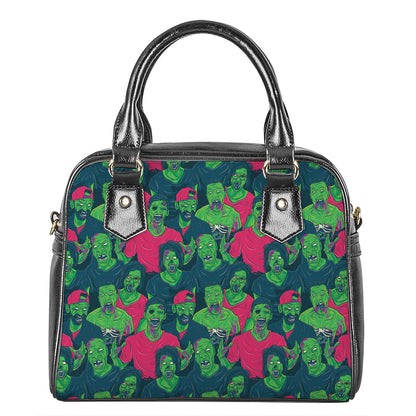 Green Walking Zombie Print Shoulder Handbag