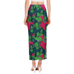 Green Walking Zombie Print Side Slit Maxi Skirt