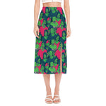 Green Walking Zombie Print Side Slit Midi Skirt