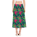 Green Walking Zombie Print Side Slit Midi Skirt