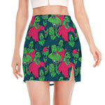 Green Walking Zombie Print Side Slit Mini Skirt