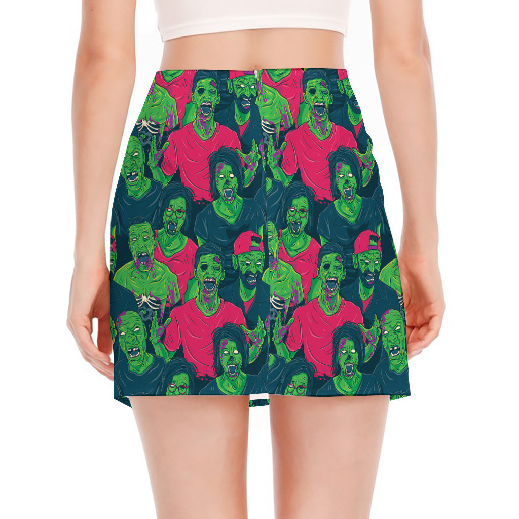 Green Walking Zombie Print Side Slit Mini Skirt