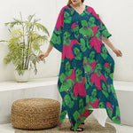 Green Walking Zombie Print Silk V-Neck Kaftan Dress
