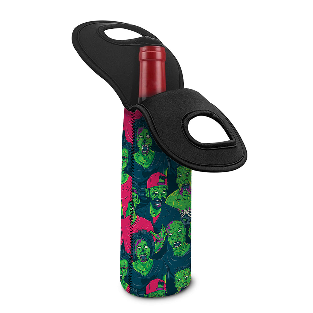 Green Walking Zombie Print Single Neoprene Wine Tote