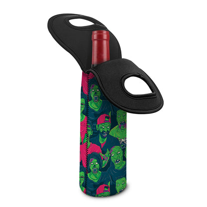 Green Walking Zombie Print Single Neoprene Wine Tote