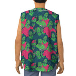 Green Walking Zombie Print Sleeveless Baseball Jersey