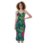 Green Walking Zombie Print Slim Fit Midi Cami Dress