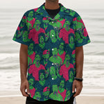 Green Walking Zombie Print Textured Short Sleeve Shirt