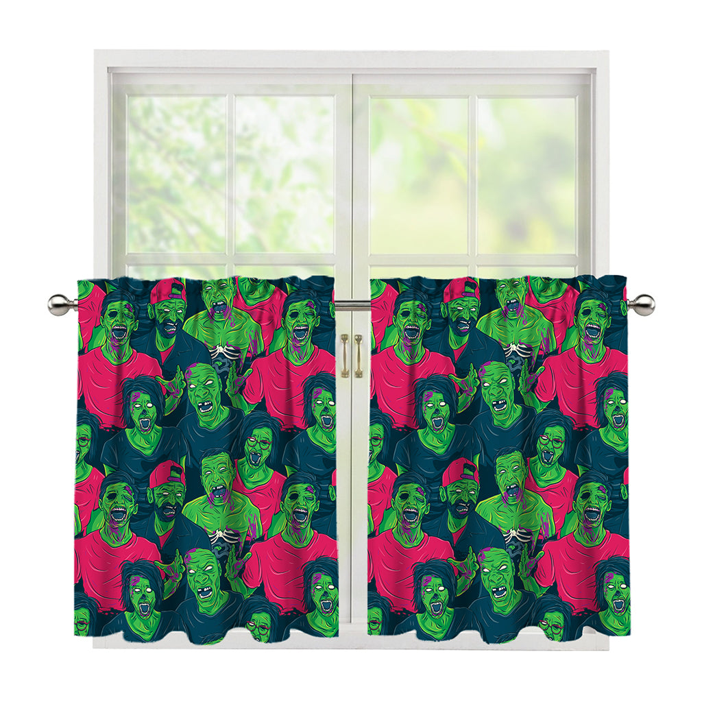 Green Walking Zombie Print Tier Curtains