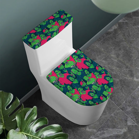 Green Walking Zombie Print Toilet Lid And Tank Cover Set