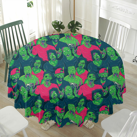Green Walking Zombie Print Waterproof Round Tablecloth
