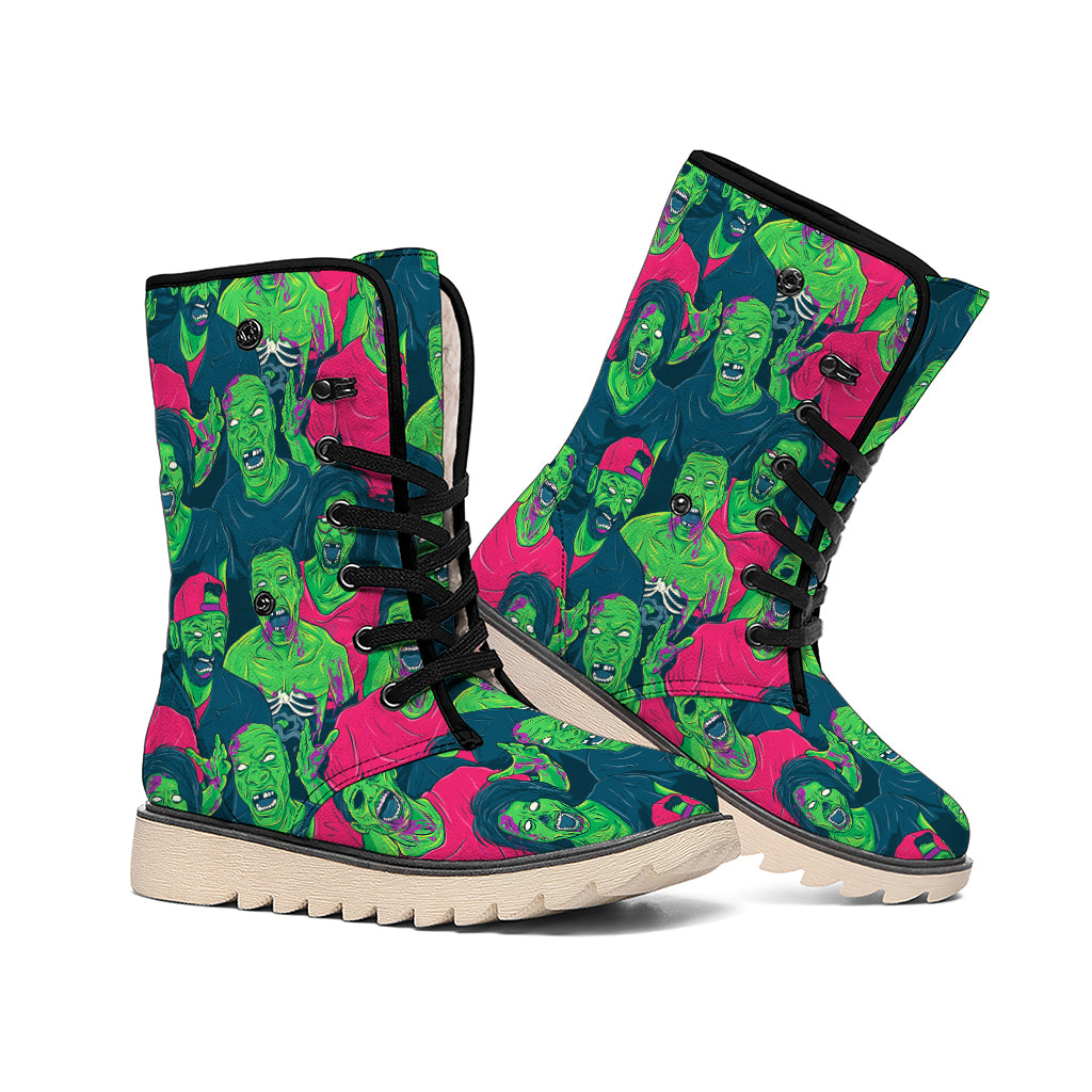 Green Walking Zombie Print Winter Boots