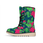 Green Walking Zombie Print Winter Boots