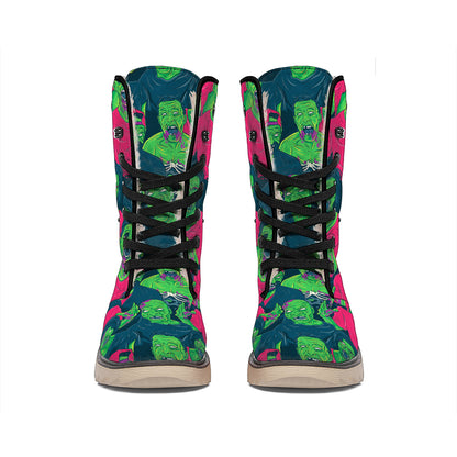 Green Walking Zombie Print Winter Boots