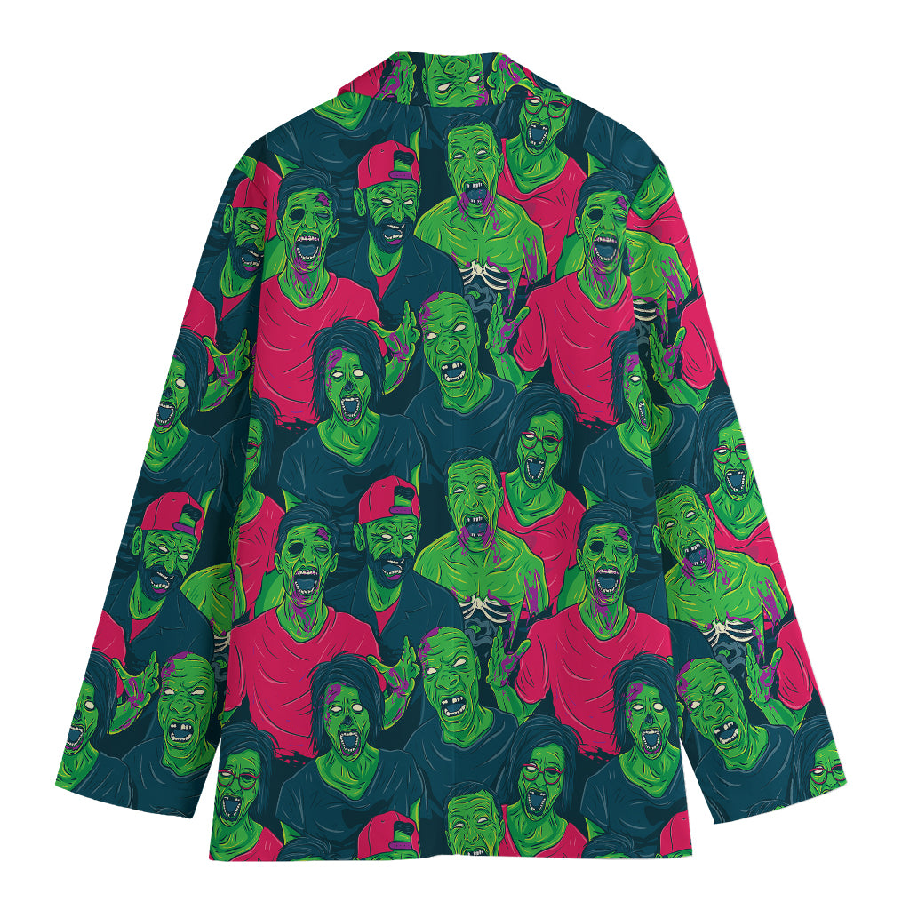 Green Walking Zombie Print Women's Blazer