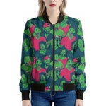 Green Walking Zombie Print Women's Bomber Jacket