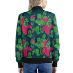 Green Walking Zombie Print Women's Bomber Jacket