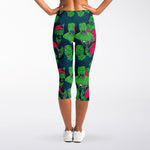 Green Walking Zombie Print Women's Capri Leggings