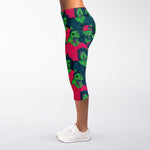 Green Walking Zombie Print Women's Capri Leggings