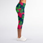 Green Walking Zombie Print Women's Capri Leggings