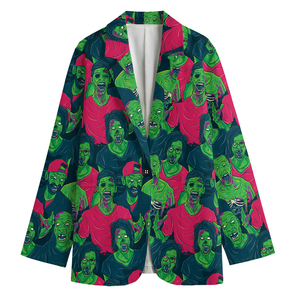 Green Walking Zombie Print Women's Cotton Blazer