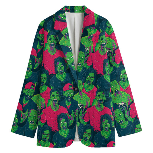 Green Walking Zombie Print Women's Cotton Blazer