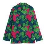 Green Walking Zombie Print Women's Cotton Blazer