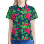 Green Walking Zombie Print Women's Polo Shirt