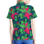 Green Walking Zombie Print Women's Polo Shirt