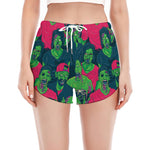 Green Walking Zombie Print Women's Split Running Shorts