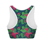 Green Walking Zombie Print Women's Sports Bra