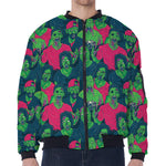 Green Walking Zombie Print Zip Sleeve Bomber Jacket