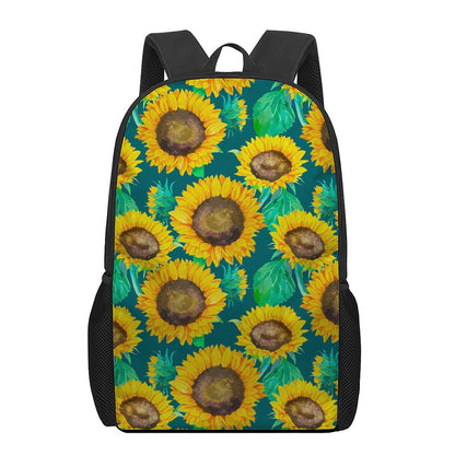 Green Watercolor Sunflower Pattern Print 17 Inch Backpack