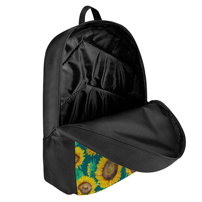 Green Watercolor Sunflower Pattern Print 17 Inch Backpack