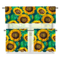 Green Watercolor Sunflower Pattern Print 3 Piece Kitchen Curtains