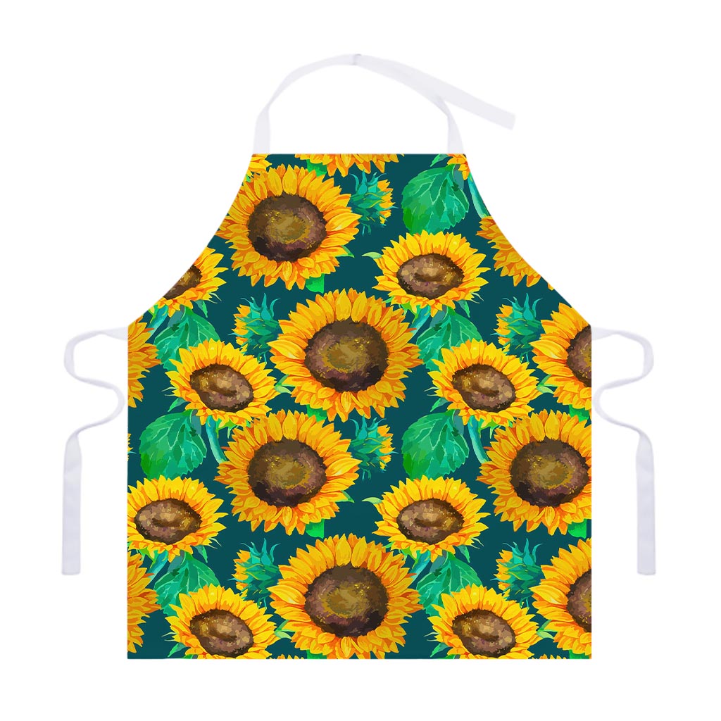 Green Watercolor Sunflower Pattern Print Adjustable Apron