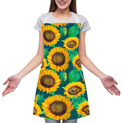 Green Watercolor Sunflower Pattern Print Adjustable Apron