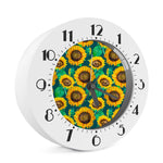 Green Watercolor Sunflower Pattern Print Alarm Clock